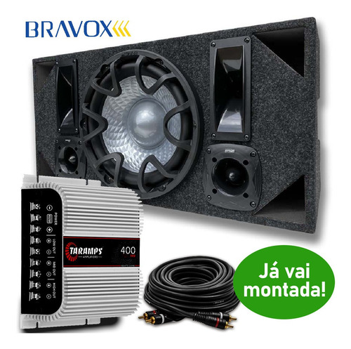 Caixa Trio Carro Bravox 1040w Subwoofer 12 + Módulo Taramps