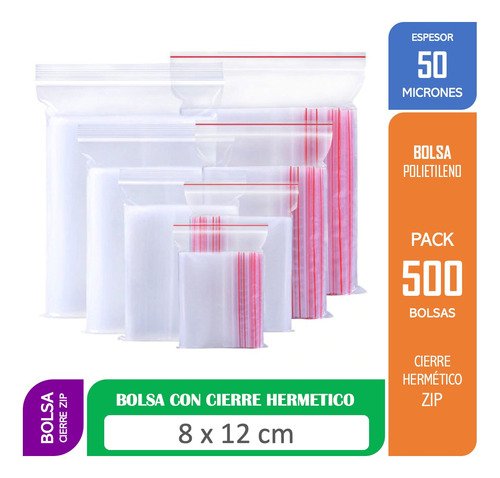 Bolsa Cierre Hermetico Cremallera 8x12 Cms Paquete 500 Unds