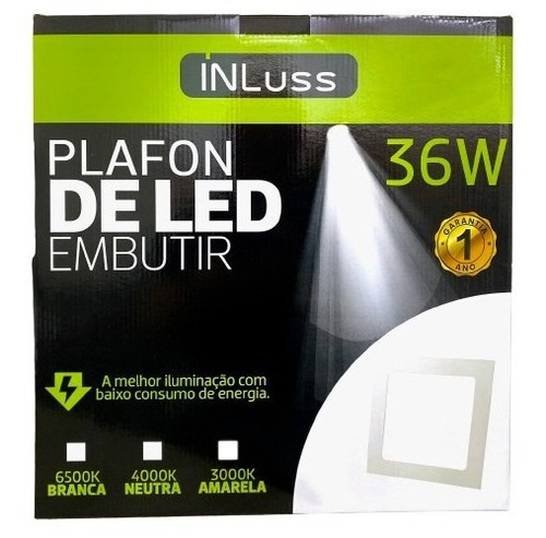 Plafon Painel Led Embutir Quadrado 36w 6500k(branco Frio) Cor Branco 110v/220v