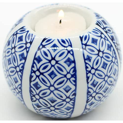 Portavelas De Porcelana, Portavelas Velas Tealight Azul...