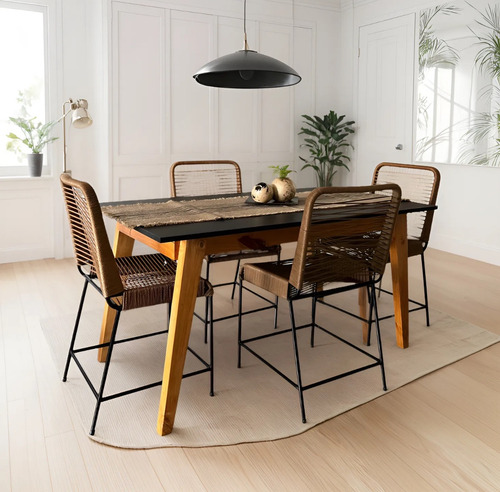 Juego Comedor Nórdico Mesa Escandinava 120 + 4 Sillas Tulum Negro