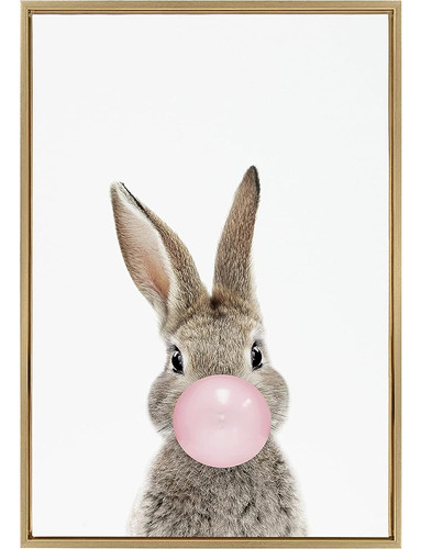 Kate Y Laurel Sylvie Bubble Gum Bunny Framed Canvas Wall Art