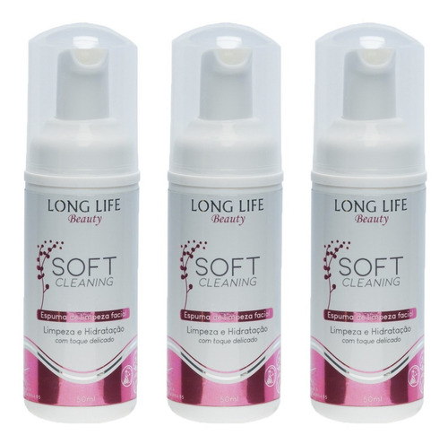 Kit 3 Sabonetes Mousse Facial Vegano Soft Cleaning Long Life Tipo De Pele Todo Tipo De Pele
