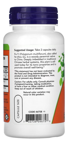 Fo-ti 560mg (he Shou Wu) Now Foods 100veg Caps Importado