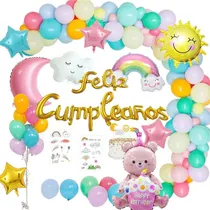 Comprar Kit Fiesta Arcoiris Decoracion Globos Feliz Cumpleaños 54pcs