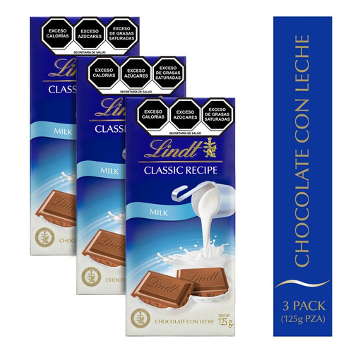 Pack X 3 chocolate Lindt Classic Recipe leche 125g