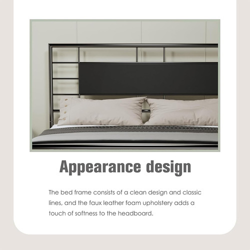 Bed Frame Matrimonial Aufank De Metal Color Negro