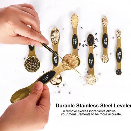 Juego De Cucharas Medidoras Magnéticas De Acero Inoxidable Oro