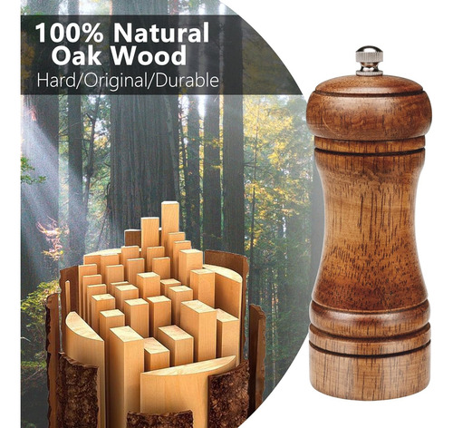 Molinillo De Pimienta Madera Retro, 14 Cm, Refillable