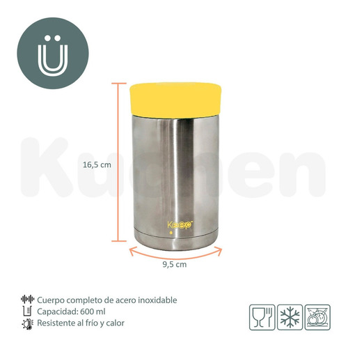 Imagen 2 de 9 de Lunchera Térmica Keep Comida Vianda Acero Inoxidable 600 Ml