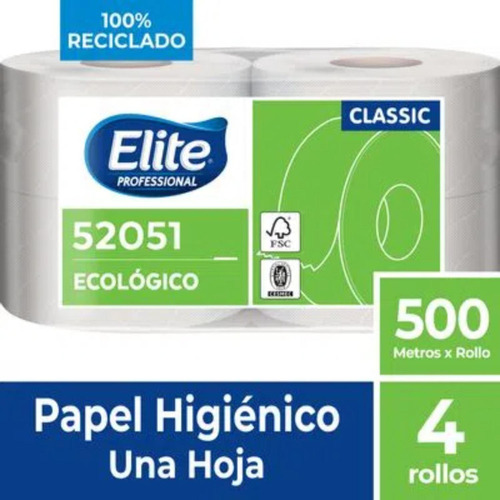 4 Rollos Papel Higiénico Ecológico 500 Mt Elite Professional
