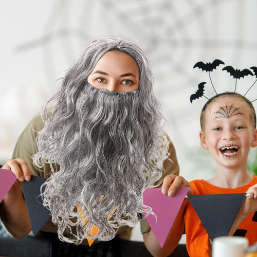 Pelucas Y Barba Para Hombre Peluca De Cosplay Gris Con Barba