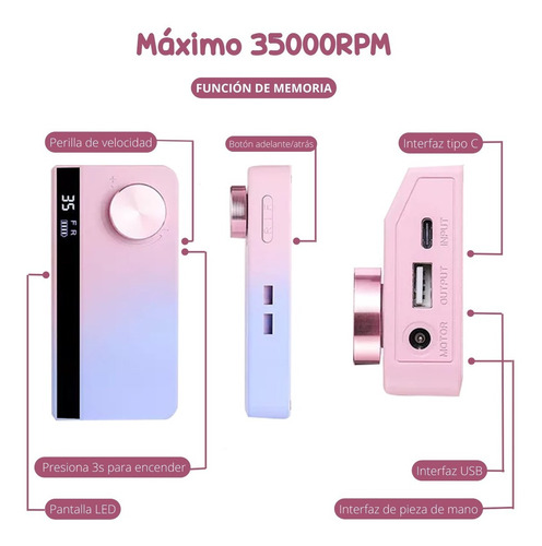 Pulidor Esmeril De Uñas Portátil Usb Profesional 35000 Rpm