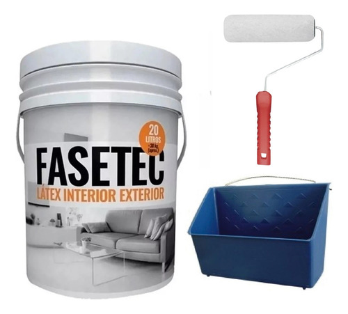 Pintura Latex Fasetec 20l + Bandeja Pintor + Rodillo 22cm