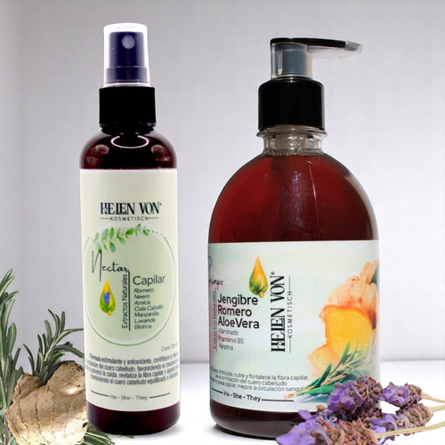 Kit Shampoo Y Nectar Fortalecedor Para Cabello Romero Jengib