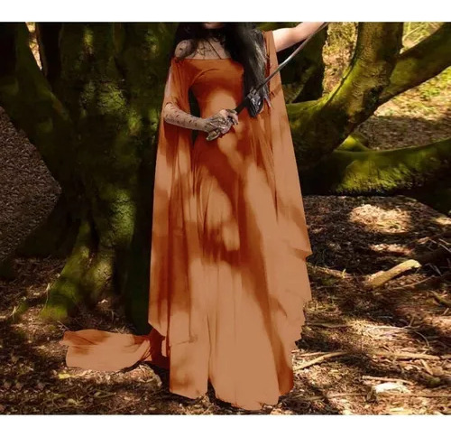 Vestido Gótico Medieval Para Mujer Con Corbata De Encaje Vin