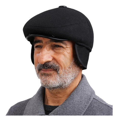 Gorra Plana Invierno Hombre Con Orejeras, Gorro Cálido Lana