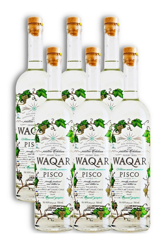 Waqar Artisan Pisco Moscatel Destilado Caja X6 700ml Premium