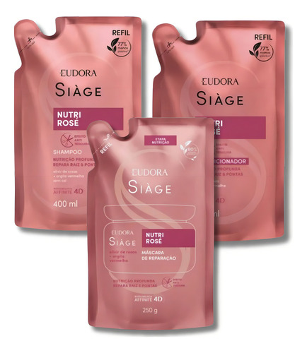 Kit Refil Siàge Nutri Rosé:shampoo + Condicionador + Máscara
