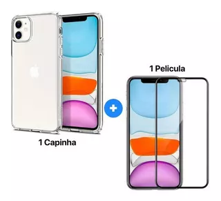 Capa Capinha Anti Shock + Película 7 8 X Xr Xs 11 12 Pro Max Cor Transparente iPhone 11