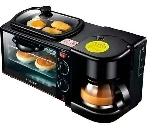 Máquina Para Hacer Desayuno 3 En 1 Horno Cafetera Sartén