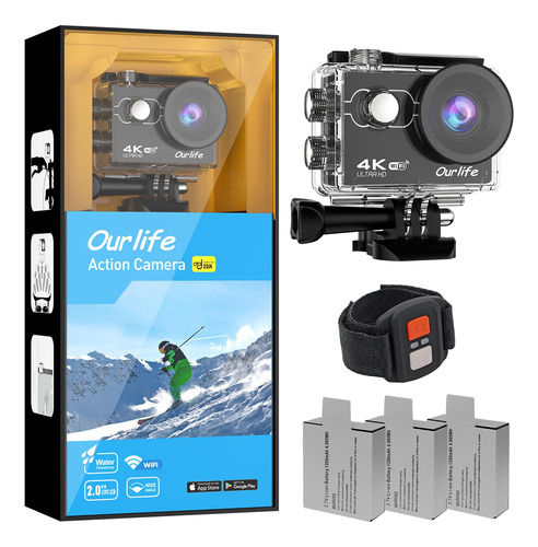 Ourlife Camara Accion Bateria Mah Impermeable Wifi Ultra Hd