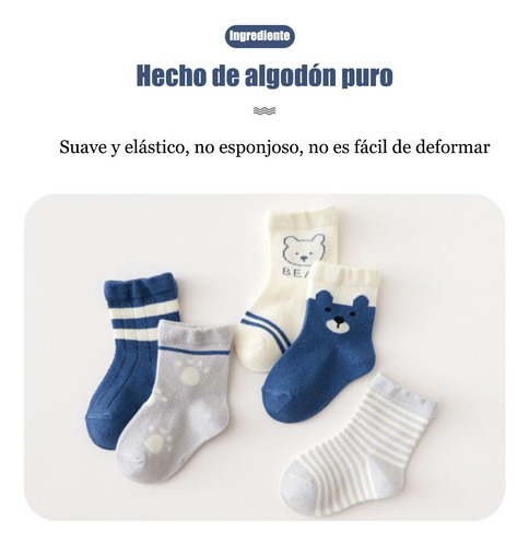 Calceta Para Bebes Y Niños De Algodón 5 Piezas Azul Marino 3-5 Años