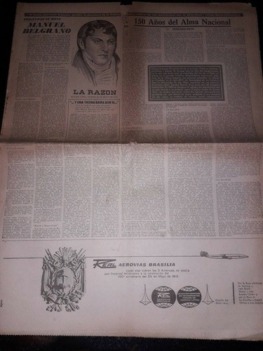 Diario La Razon 20 5 1960 Manuel Belgrano 