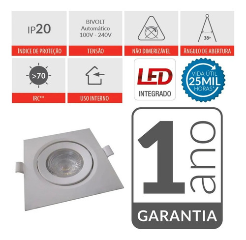 Embutido Par30 12w Led Easy Quadrado Direcionável Kit 8pçs