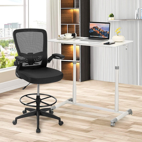 Mesa Compacta De Altura Ajustable Con Ruedas - Blanco