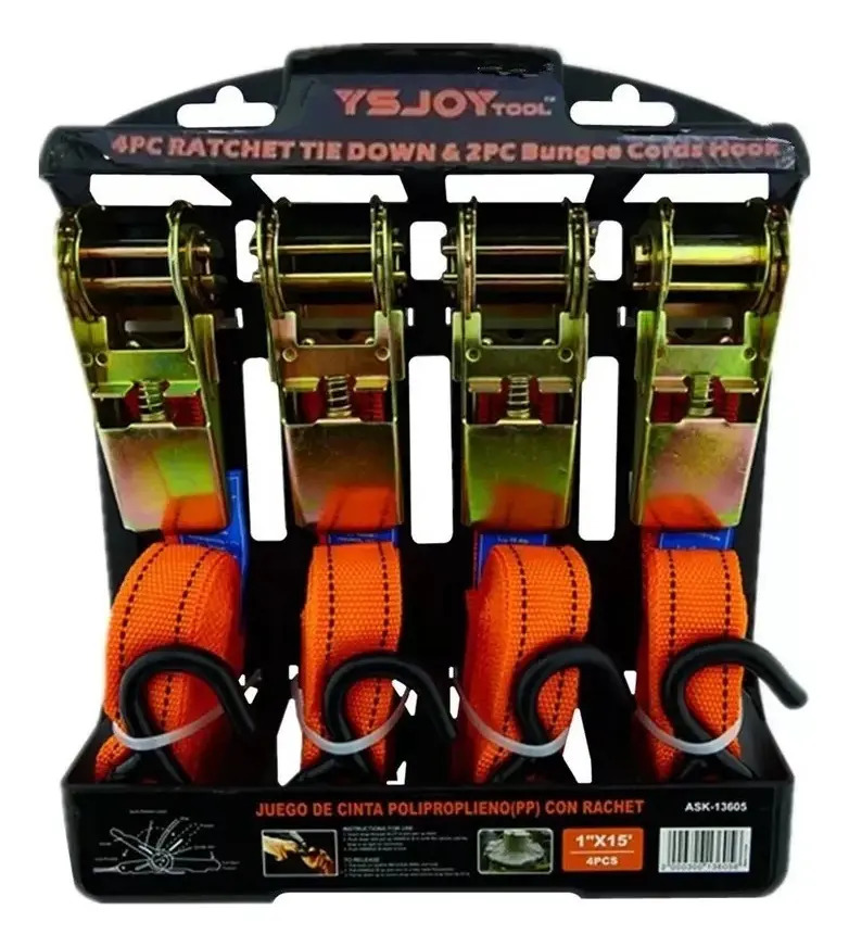 Set Kit Juego Eslinga Cinta Amarre Ratchet 4 Piezas