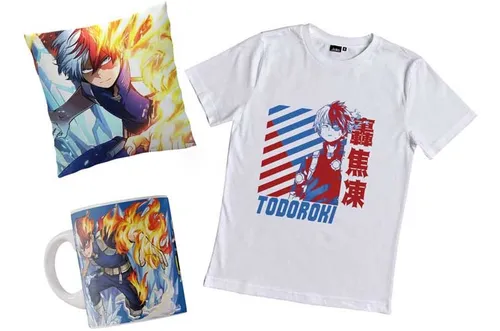 comprar Combo Remera Todoroki My Hero Academy Con Taza Y Almohada comprar Combo Remera Todoroki My Hero Academy Con Taza Y Almohada