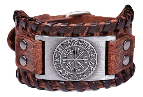 Pulsera Cuero Café Vikingo Vegvisir Hombre Mujer Moda 2019