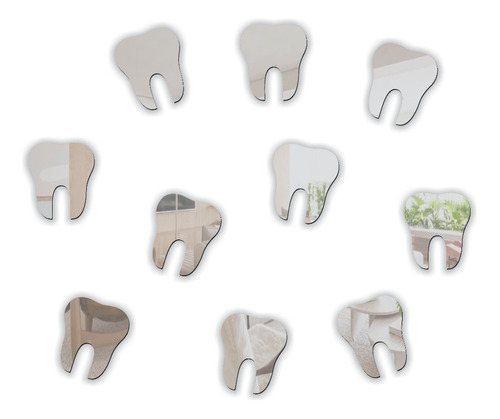 10 Unidades Espelho Decorativo Acrílico Dente Odontologia Cor Da Moldura Prata