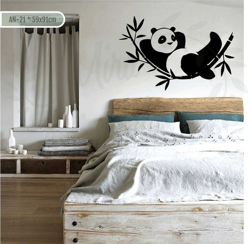 Vinilo Decorativo Oso Panda Durmiendo En Rama Bambú