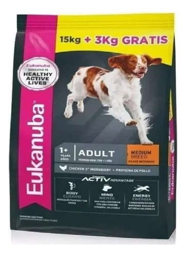 Alimento Eukanuba Adult Medium para perro adulto de raza mediana sabor mix en bolsa de 18 kg