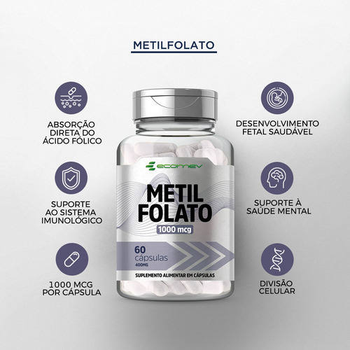 Metilfolato L Metil 1000mcg Ácido Fólico Ativo 60cáp Ecomev Sabor Sem sabor