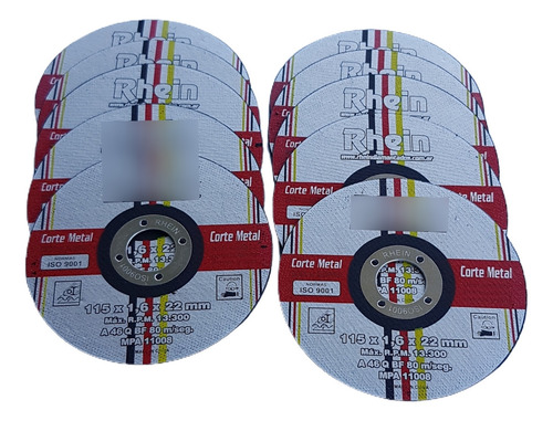 10 Discos De Corte Fino Para Amoladora 115x1,6mm Rhein Color Plateado