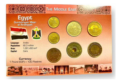 Set De 7 Monedas De Egipto Del Continente Africano (Usado)