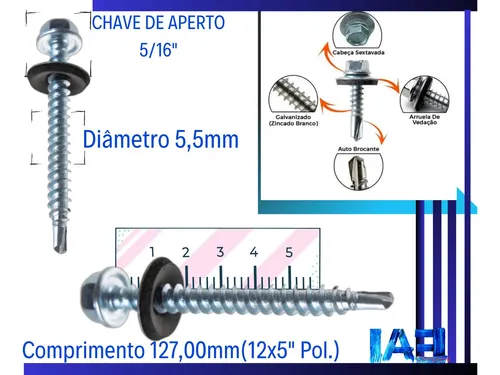 Parafuso Auto Brocante Sextavado 5,5x127mm (12x5) - 500 Pçs