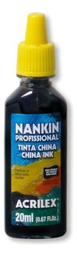 Tinta Nankin Preta 20ml 05120 - Acrilex 12 Unidades