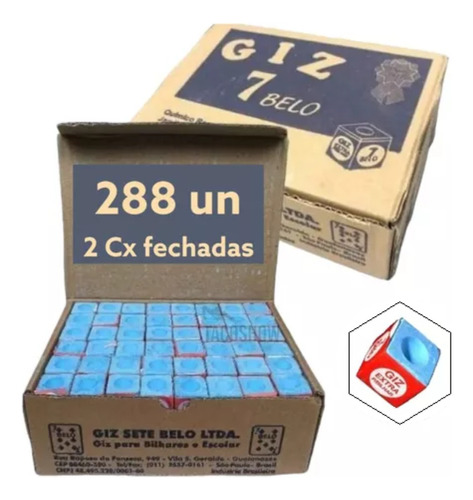 Giz Sinuca / Bilhar - 2 Caixas 288 Unidades - 7 Belo Azul