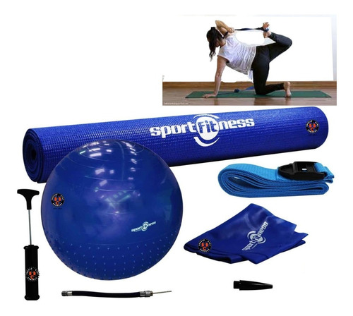Kit De Yoga Balon+ Riata+ Tapete +banda Latex Sportfitness 