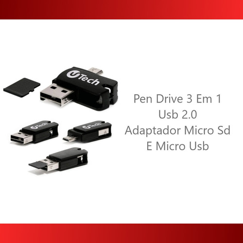 Imagem 4 de 5 de Cartão De Memoria Micro Sd 64gb 3 Em 1 C/leitor Adaptador Sd