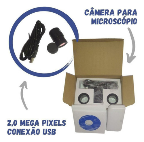 Microscópio Trinocular Acromático + Camera 2,0 Mega Pixels