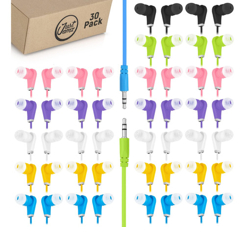 Justjamz Earbuds Bulk Bits, Paquete De 30 | Paquete De Audíf