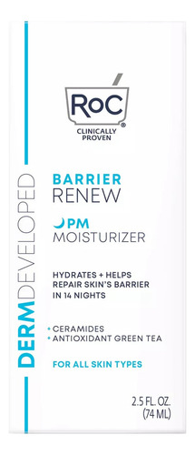 Roc Crema Humectrante Barrier Renew Pm Moisturizer - 2.5 Oz - 74 Ml - Una Piel Hidratada, Más Suave Y Con Un Aspecto Saludable. Menos Imperfecciones, Sequedad, Opacidad, Enrojecimiento Y Textura.