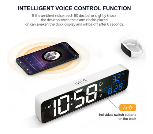 Reloj Despertador Digital Led For Dormitorio, Reloj Electró