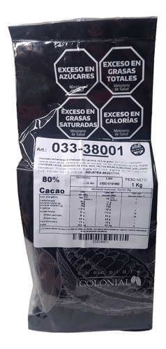 Tabletas Chocolate Cobertura Semiamarga 80% 1kg Colonial