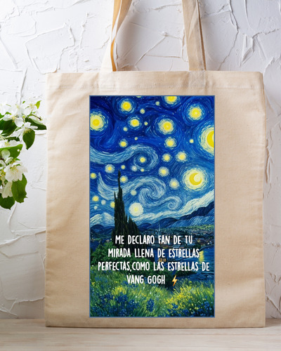Bolso De Tela Lienzo Estampado Van Gogh, Variedades 40x35cm Beige Van Gogh - Variedad